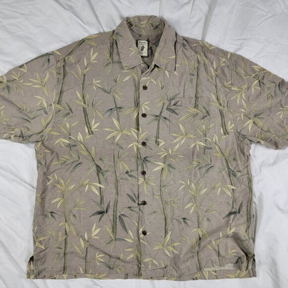 Jamaica Jaxx Mens 2XL XXL Brown Button Down Shirt Bamboo Print Short Sleeve - Picture 1 of 9